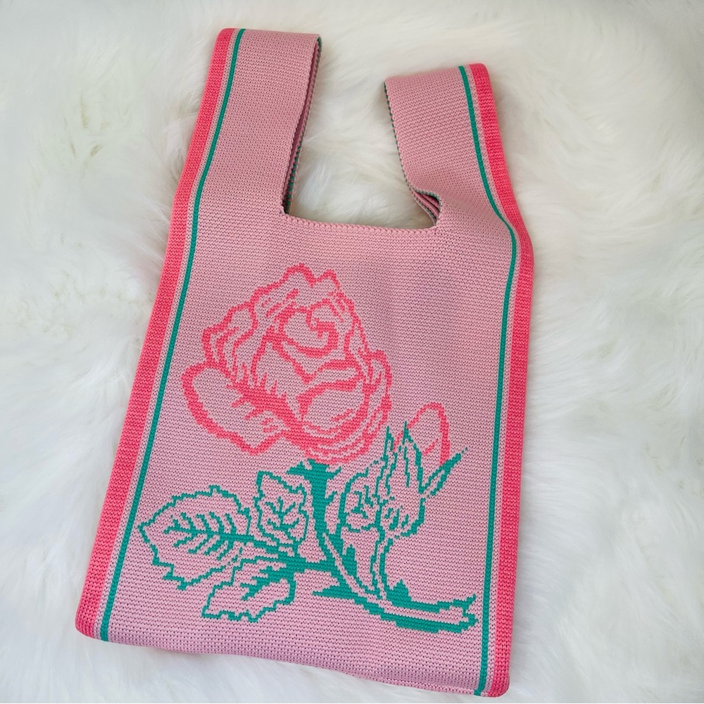 Brand New With Tag Rose Pattern Pink Knitted Handbag
